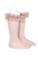 Condor Condor - kniekousen 544 met ruffel poeder rose