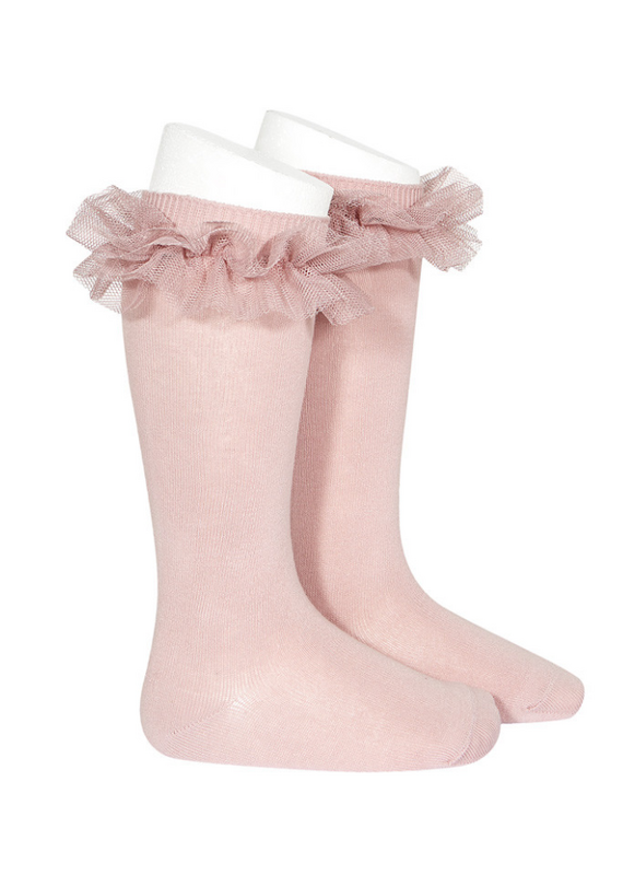 Condor Condor - kniekousen 544 met ruffel poeder rose