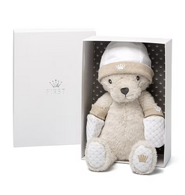 First First-Gift set Max teddy bear met handschoenen en muts-sand