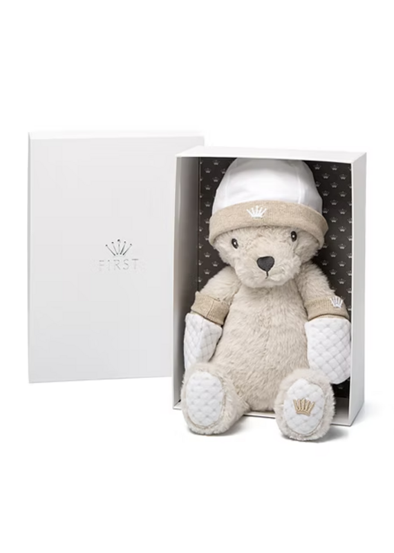 First First-Gift set Max teddy bear met handschoenen en muts-sand