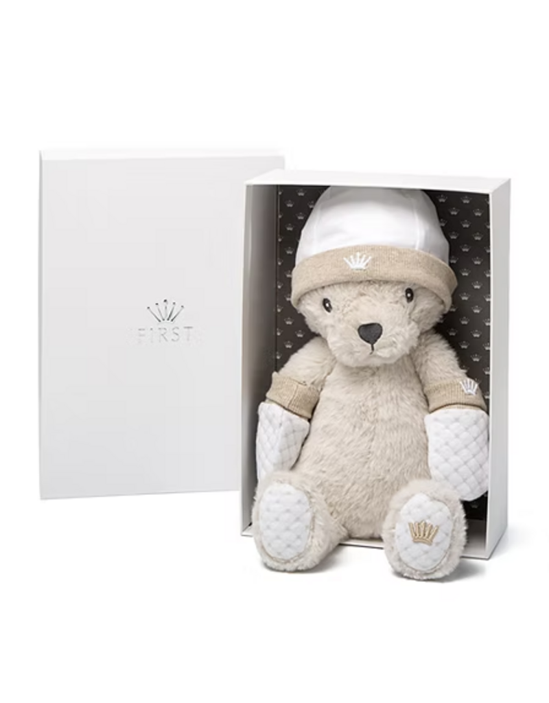 First First-Gift set Max teddy bear met handschoenen en muts-sand