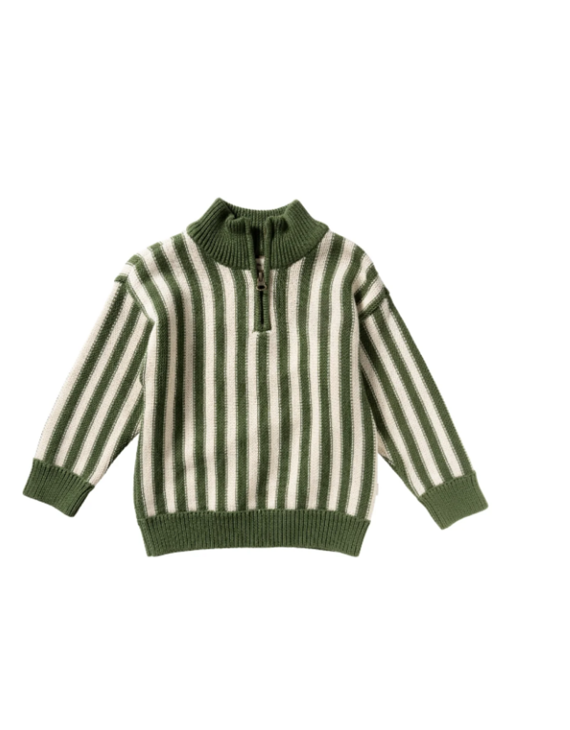 Your Wishes Your wishes - getreepte trui beige/ groen met halve rits