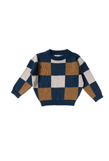 Your Wishes your wishes - geruite trui donker blauw/beige