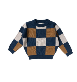 Your Wishes your wishes - geruite trui donker blauw/beige