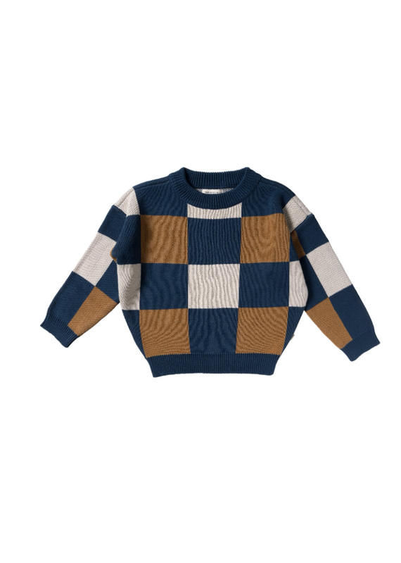 Your Wishes your wishes - geruite trui donker blauw/beige