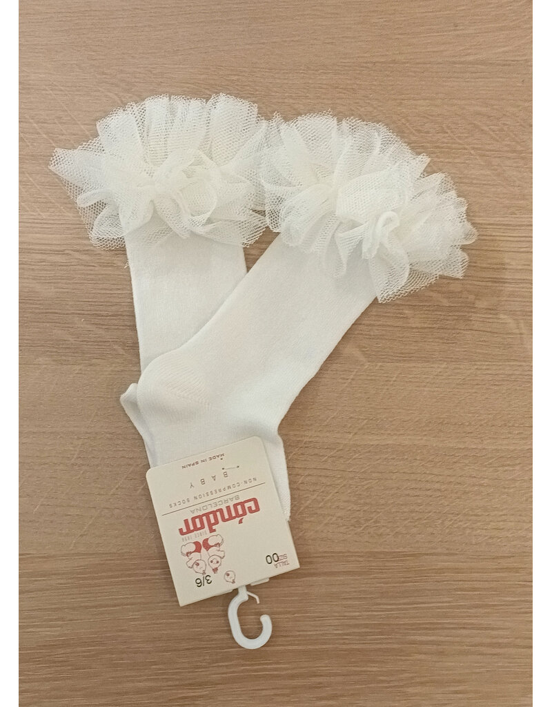 Condor Condor - kniekousen 202 met ruffel wit