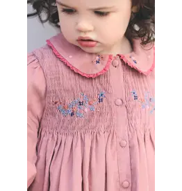 Tartine & Chocolat Tartine et Chocolat - kleedje ribfluweel roze met broderie bloemen