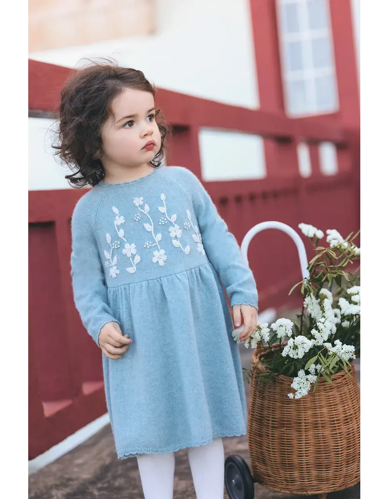 Tartine & Chocolat groen kleedje met geborduurde bloemen