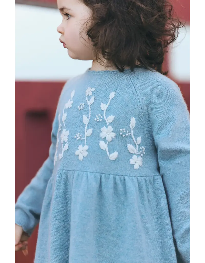 Tartine & Chocolat groen kleedje met geborduurde bloemen