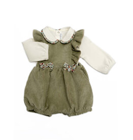 Barcellino Groen romper salopette met lange mouwen bloesje