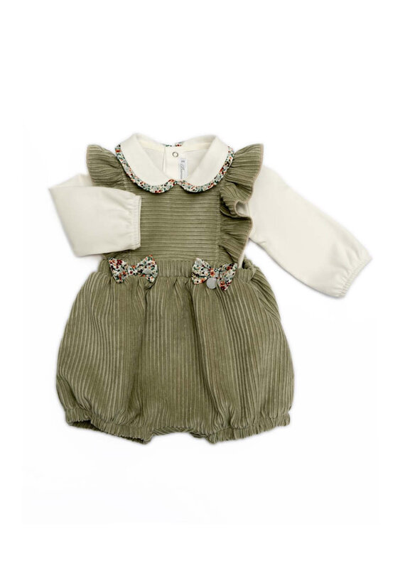 Barcellino Groen romper salopette met lange mouwen bloesje