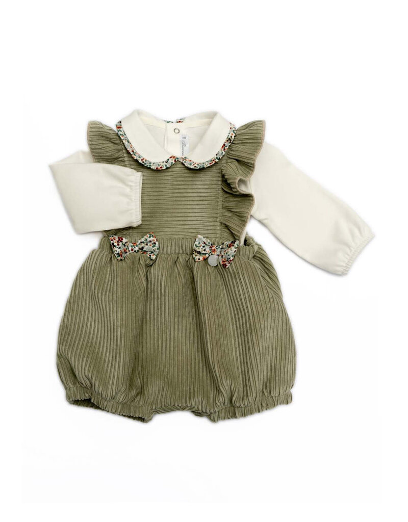 Barcellino Groen romper salopette met lange mouwen bloesje