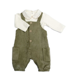 Barcellino Set: Salopette groen rib met body - boys