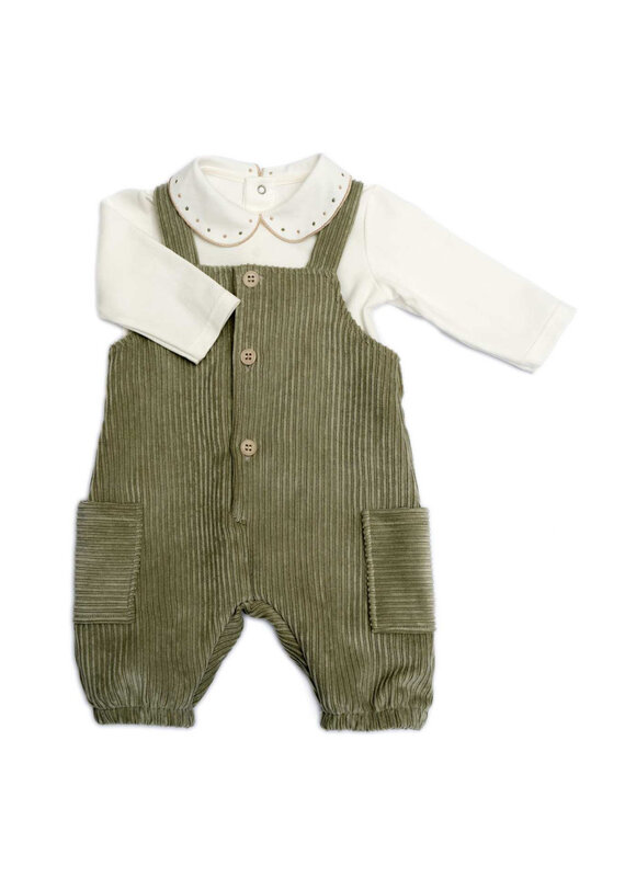 Barcellino Set: Salopette groen rib met body - boys