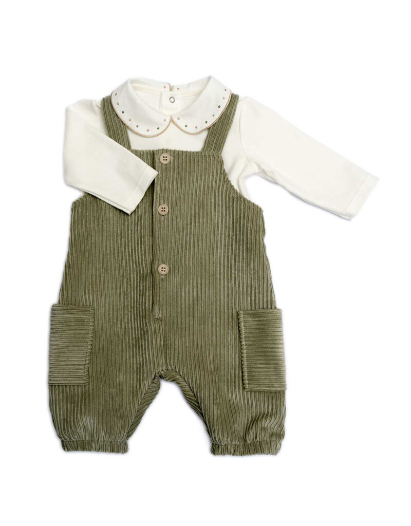 Barcellino Set: Salopette groen rib met body - boys