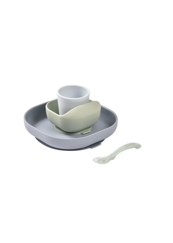 Beaba Beaba - siliconen eetset 4 delig blauw/groen