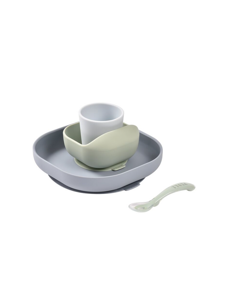 Beaba Beaba - siliconen eetset 4 delig blauw/groen