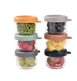 Beaba Beaba - set van 6 glazen portiepotten 150ml sunrise colormix