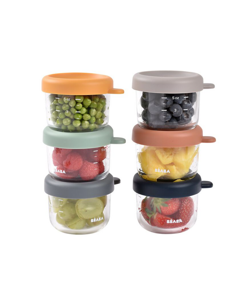 Beaba Beaba - set van 6 glazen portiepotten 150ml sunrise colormix