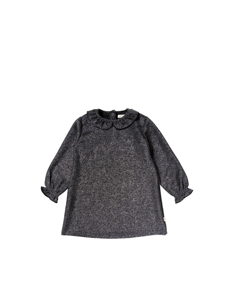 Your Wishes Your Wishes-glitterjurkje met kraag-zwart