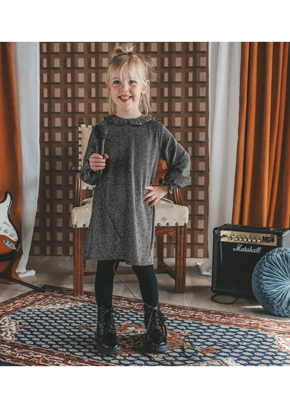 Your Wishes Your Wishes-glitterjurkje met kraag-zwart