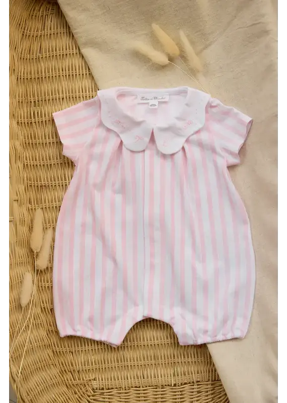 Tartine & Chocolat Tartine et chocolat- zomerkruippakje meisje-wit/lichtroze streepje