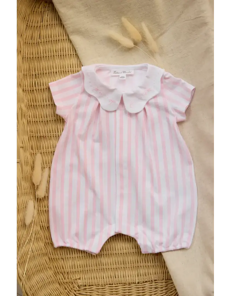 Tartine & Chocolat Tartine et chocolat- zomerkruippakje meisje-wit/lichtroze streepje