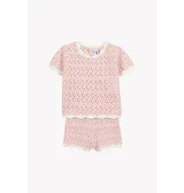 Tartine & Chocolat Tartine et Chocolat- setje gebreid-lichtroze-opengewerkt tricot