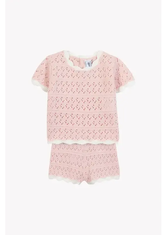 Tartine & Chocolat Tartine et Chocolat- setje gebreid-lichtroze-opengewerkt tricot