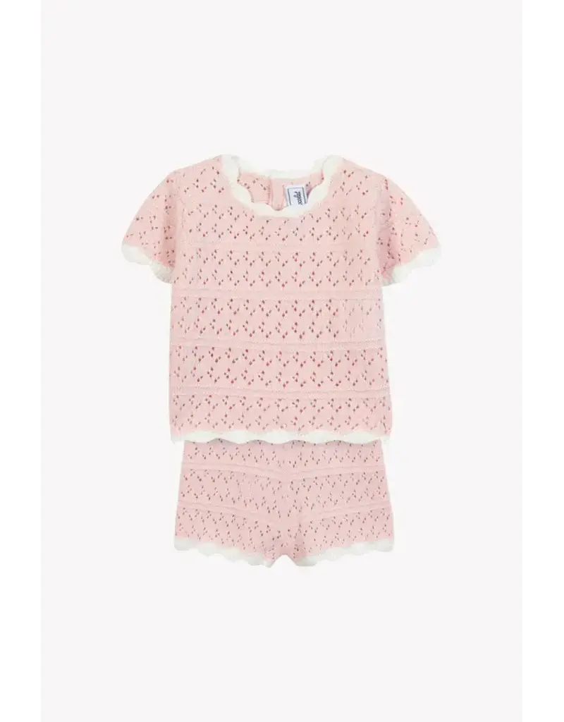 Tartine & Chocolat Tartine et Chocolat- setje gebreid-lichtroze-opengewerkt tricot