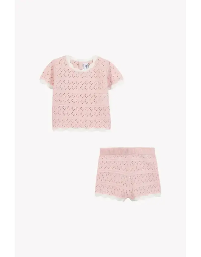 Tartine & Chocolat Tartine et Chocolat- setje gebreid-lichtroze-opengewerkt tricot