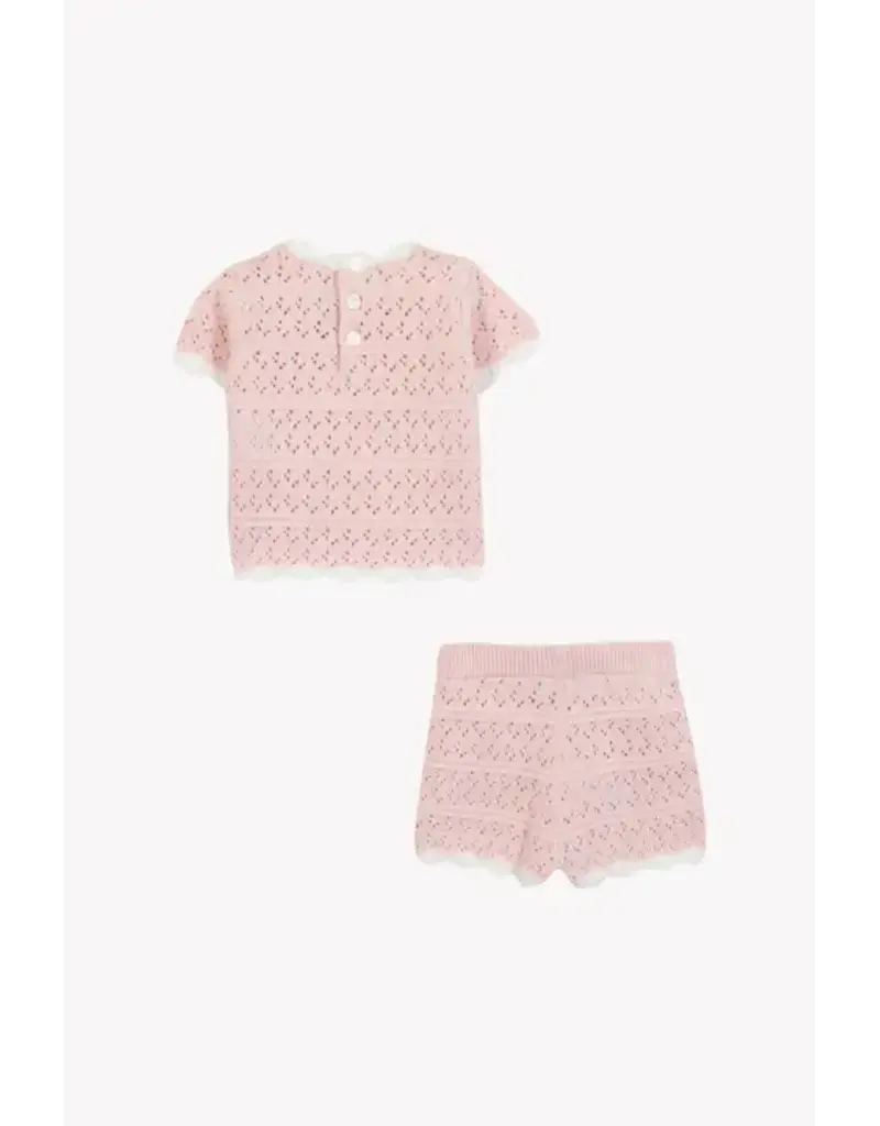 Tartine & Chocolat Tartine et Chocolat- setje gebreid-lichtroze-opengewerkt tricot