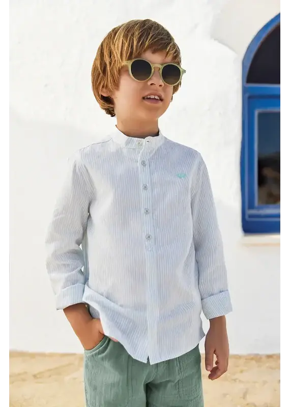 Tartine & Chocolat Tartine et Chocolat-hemdje met paterskraag-zachtgroen gestreept