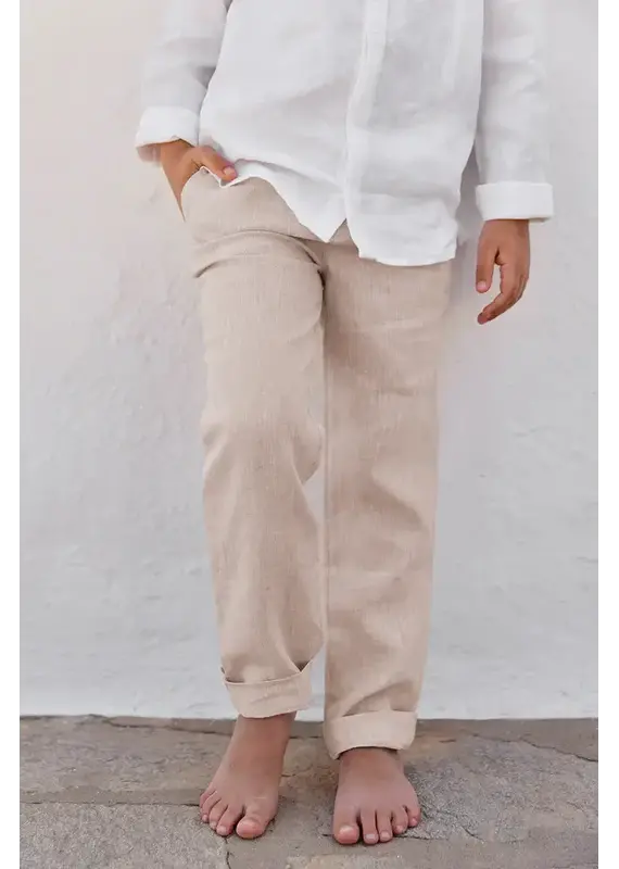 Tartine & Chocolat Tartine et Chocolat-Linnen broek- ceremonie-zandkleur
