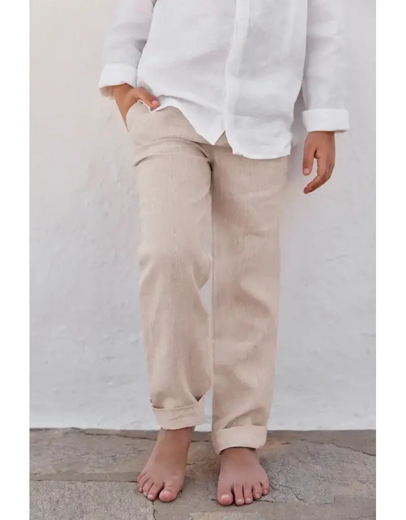 Tartine & Chocolat Tartine et Chocolat-Linnen broek- ceremonie-zandkleur