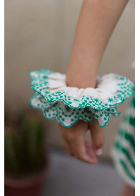 Bonton Bonton - scrunchie ecru met groen