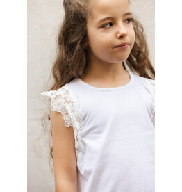 Tartine & Chocolat Tartine et chocolat - witte t-shirt met kanten afwerkingen