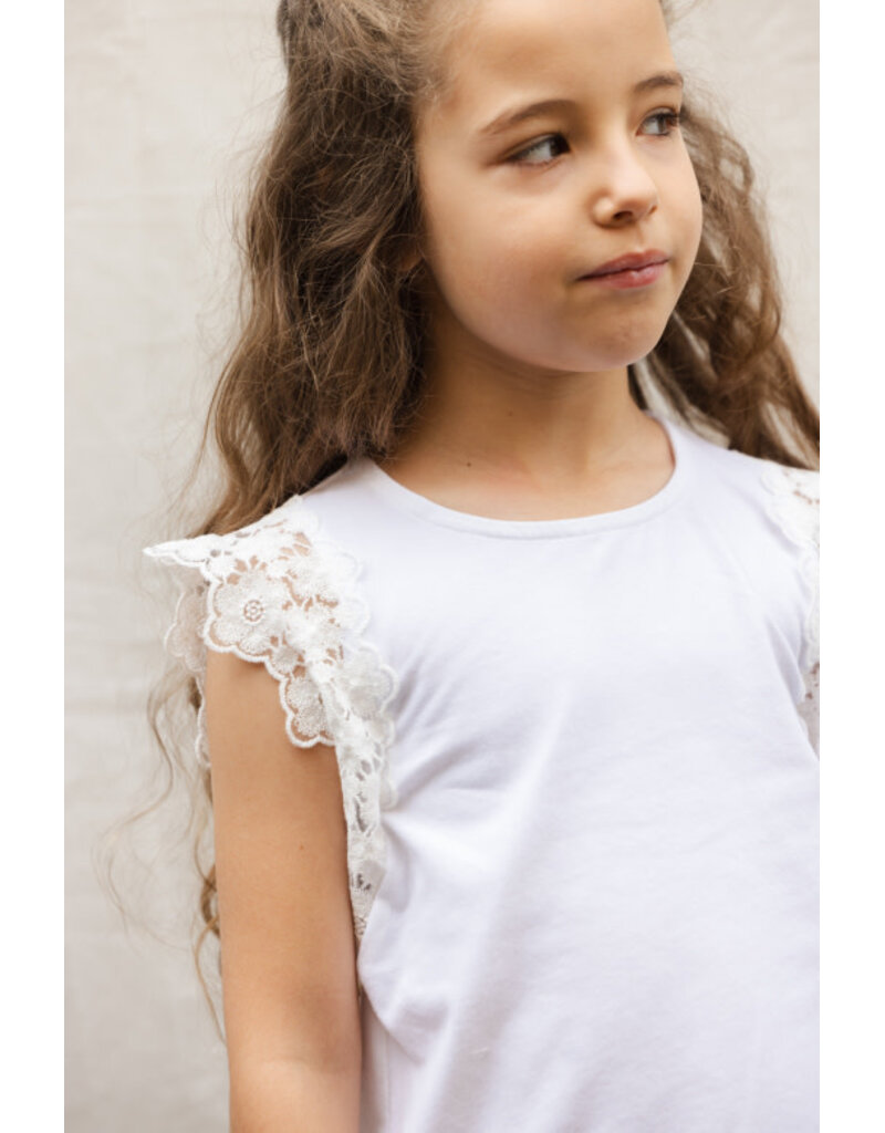 Tartine & Chocolat Tartine et chocolat - witte t-shirt met kanten afwerkingen