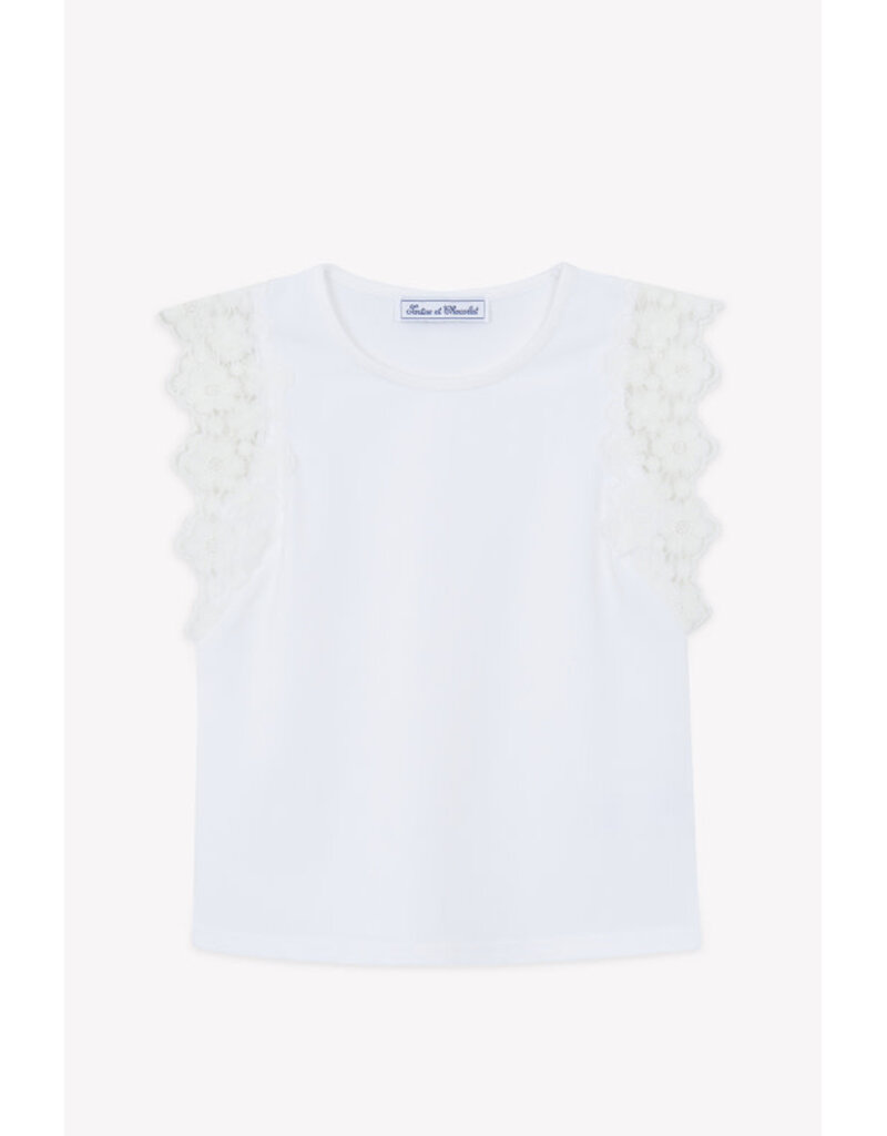 Tartine & Chocolat Tartine et chocolat - witte t-shirt met kanten afwerkingen