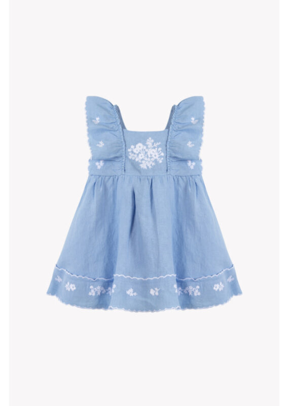 Tartine & Chocolat Tartine et Chocolat - blauw kleedje geborduurde bloemen
