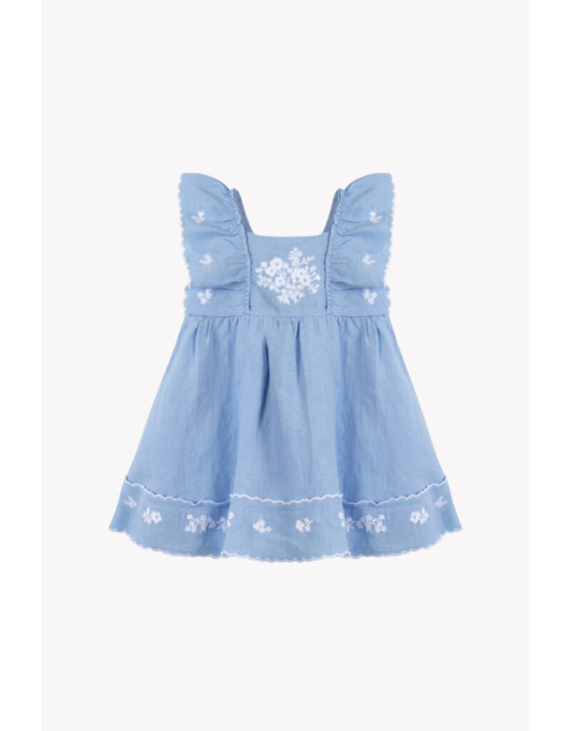 Tartine & Chocolat Tartine et Chocolat - blauw kleedje geborduurde bloemen