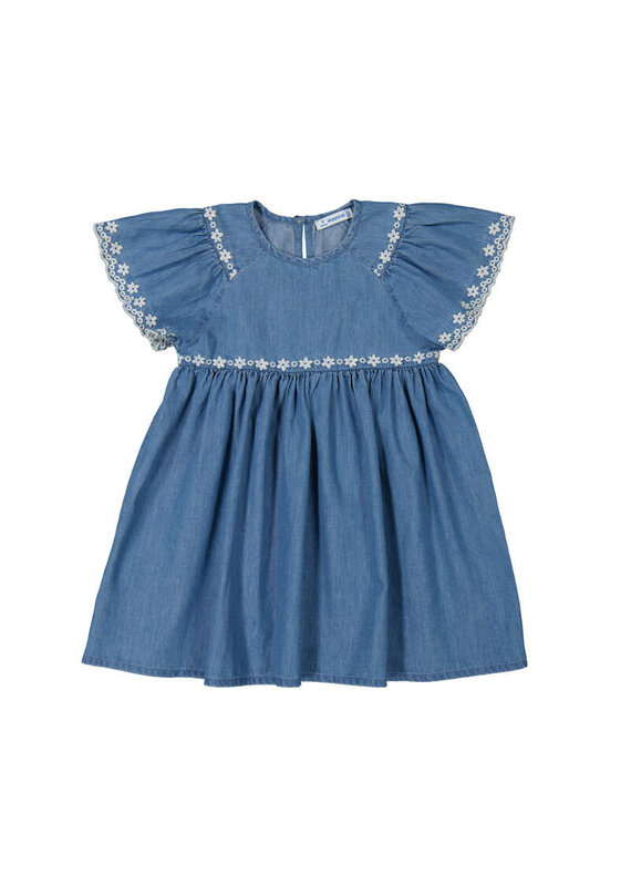 mayoral Mayoral - Jeans jurk met geborduurde bloemen