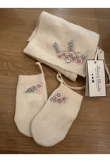 Tartine & Chocolat T&C sjaal  + handschoenen ecru - gehaakte bloemenprint  T3