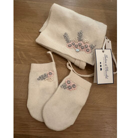 Tartine & Chocolat T&C sjaal  + handschoenen ecru - gehaakte bloemenprint  T3
