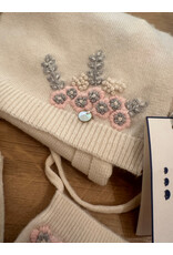 Tartine & Chocolat T&C sjaal  + handschoenen ecru - gehaakte bloemenprint  T3