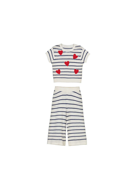 mayoral Mayoral-gehaakte set met broek en hartjes-wit/blauw