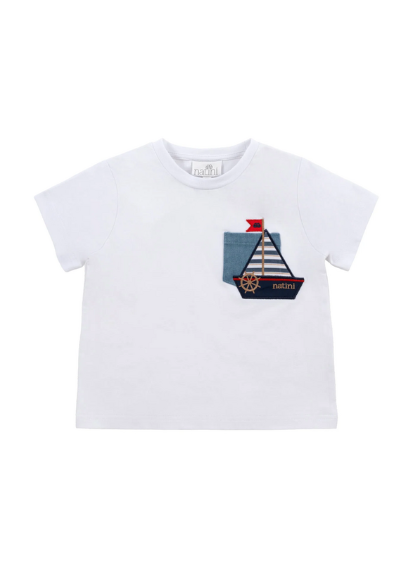 Natini Natini - T-shirt Pocket Boat - wit