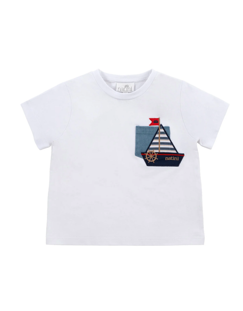Natini Natini - T-shirt Pocket Boat - wit