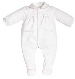 First First-Rompersuit-white/pink-teddy bear stripe