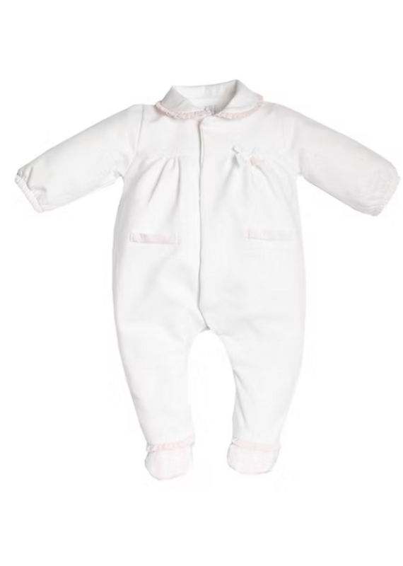 First First-Rompersuit-white/pink-teddy bear stripe